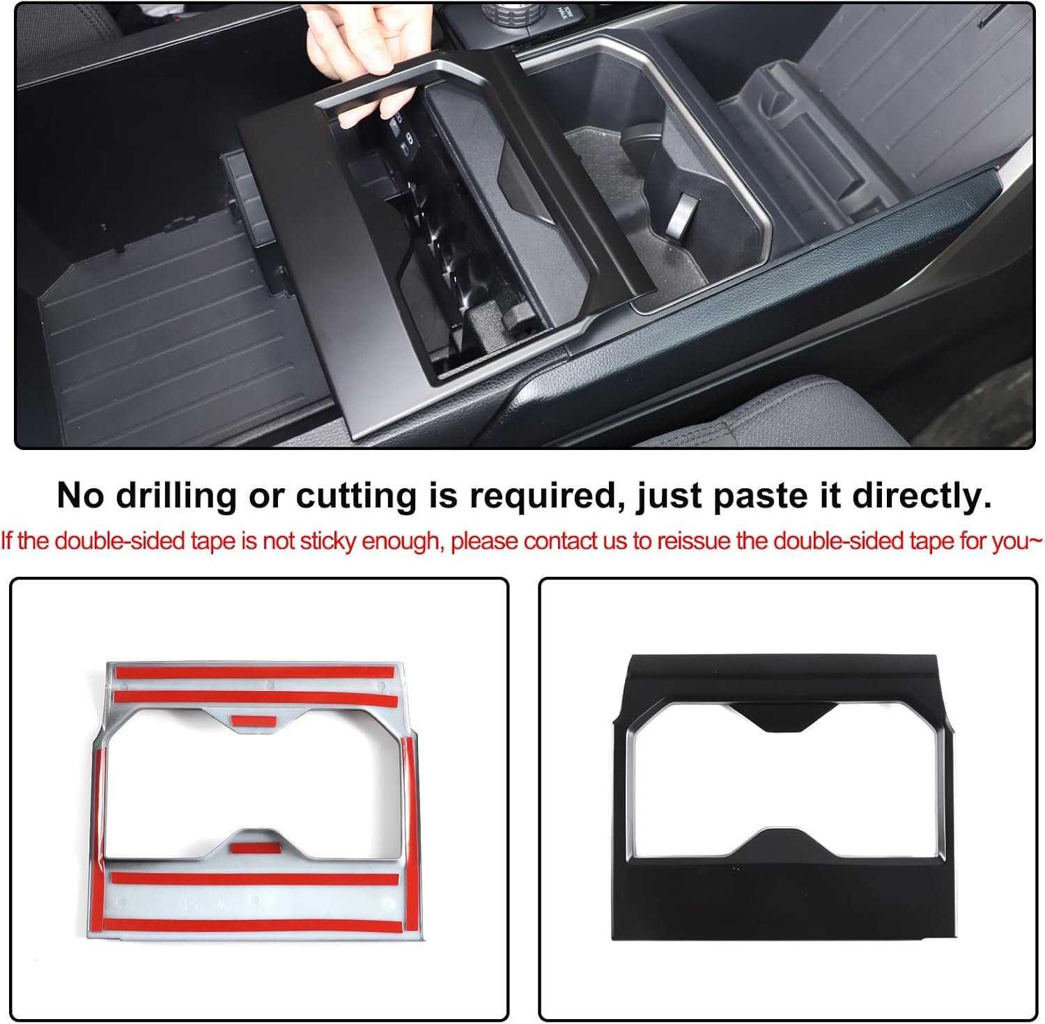 Aunginsy Front Seat Central Armrest Cup Holder Cup Frame Trim Cover Compatible with Toyota Tundra/Sequoia 2022-2025 Car Center Console Armrest Box Cupholder Panel Decorative Sticker ABS Accessories