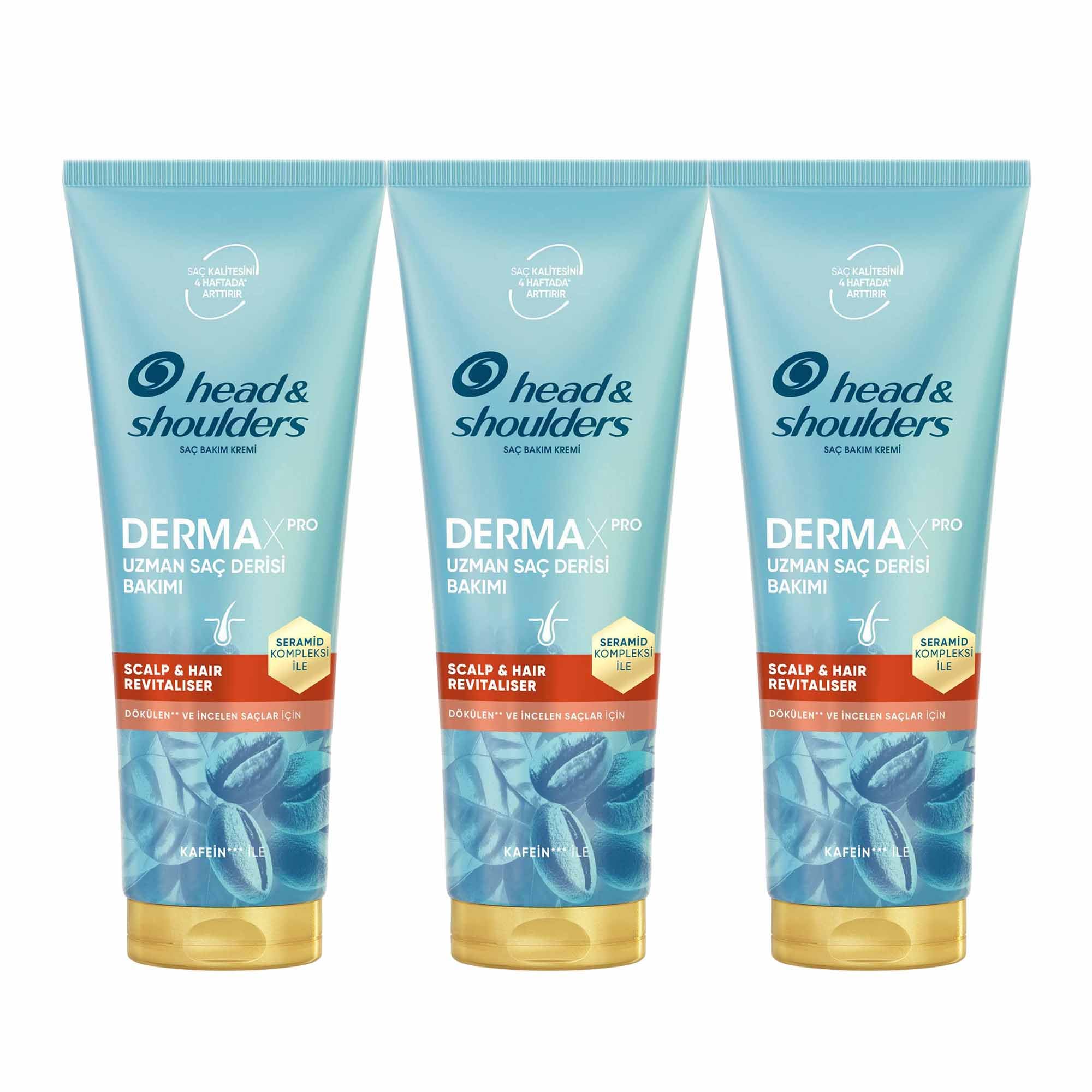 Head&Shoulders DermaXPRO Scalp & Hair Revitaliser Dökülme Karşıtı Saç ve Saç Derisi Bakım Kremi Kafein ve Seramid ile 220ml 3lü paket