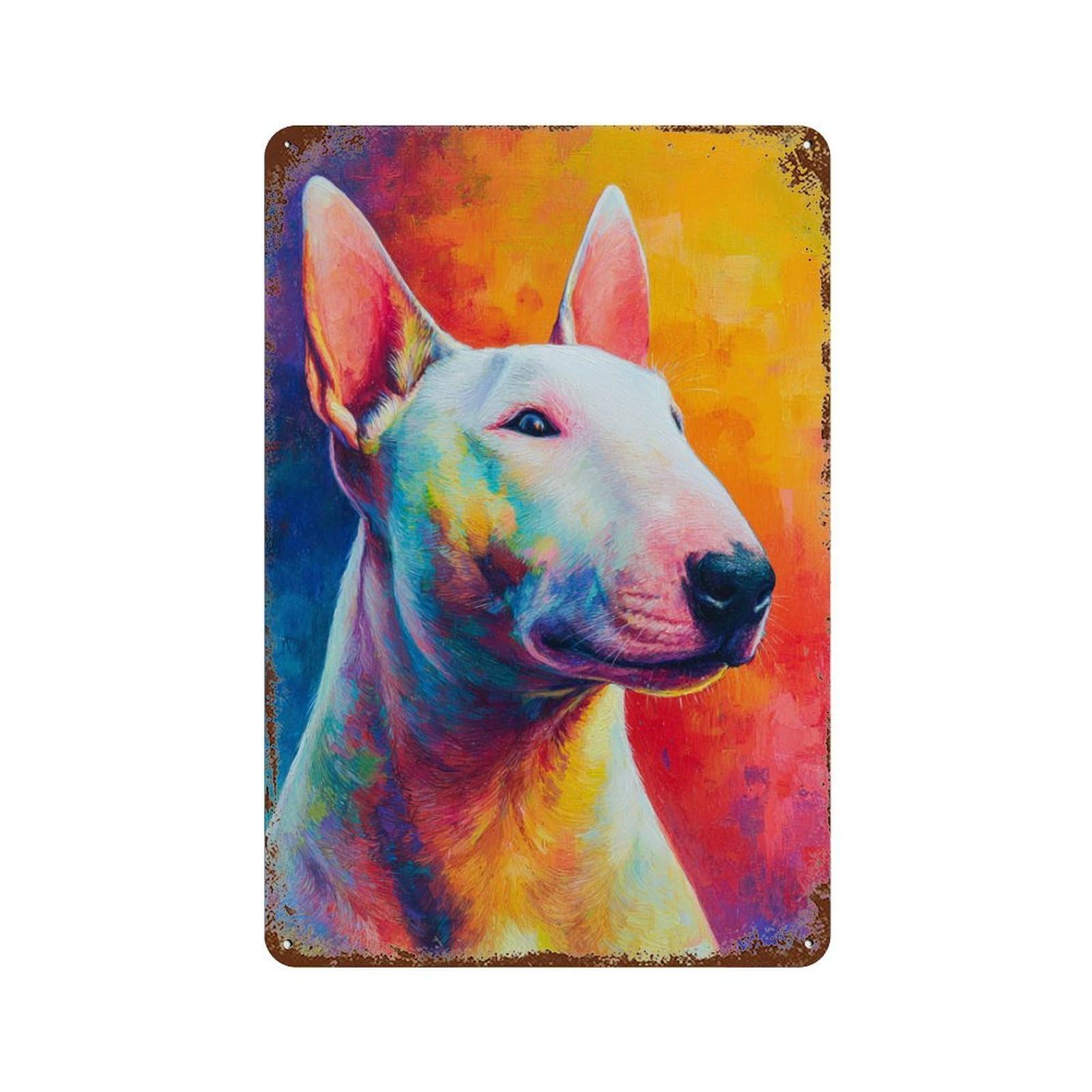 Colorful Bull Terrier Painting-1 Rust Effect Tin Sign 11.8"x7.9", Rustic Home Decor for Garage, Bar And Workshop Decor
