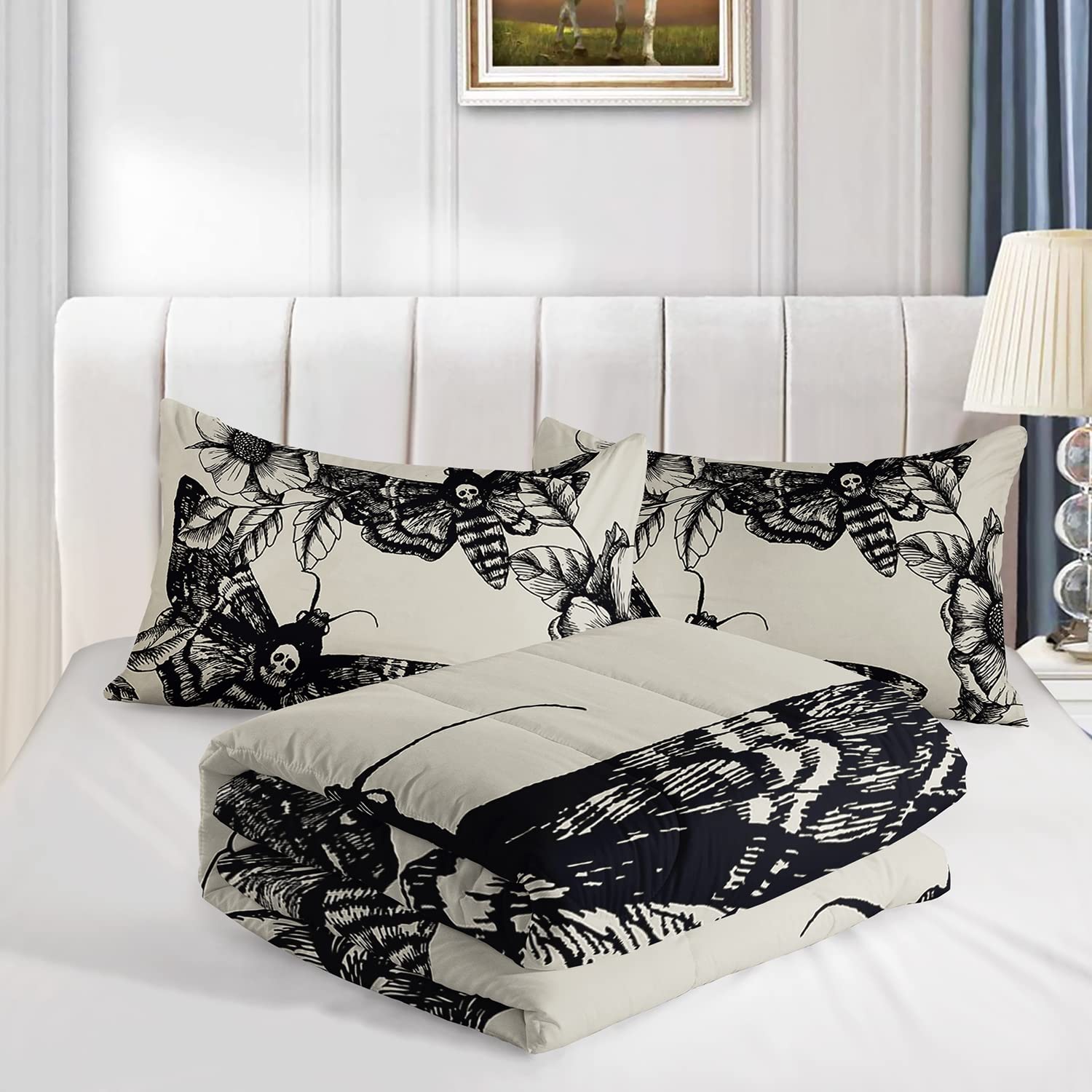AILONEN Skull Fitted Sheet Set Queen Size - 3 Piece Sun And Moon Bedding, Microfiber, Includes 1 Fitted Sheet & 2 Pillowcases