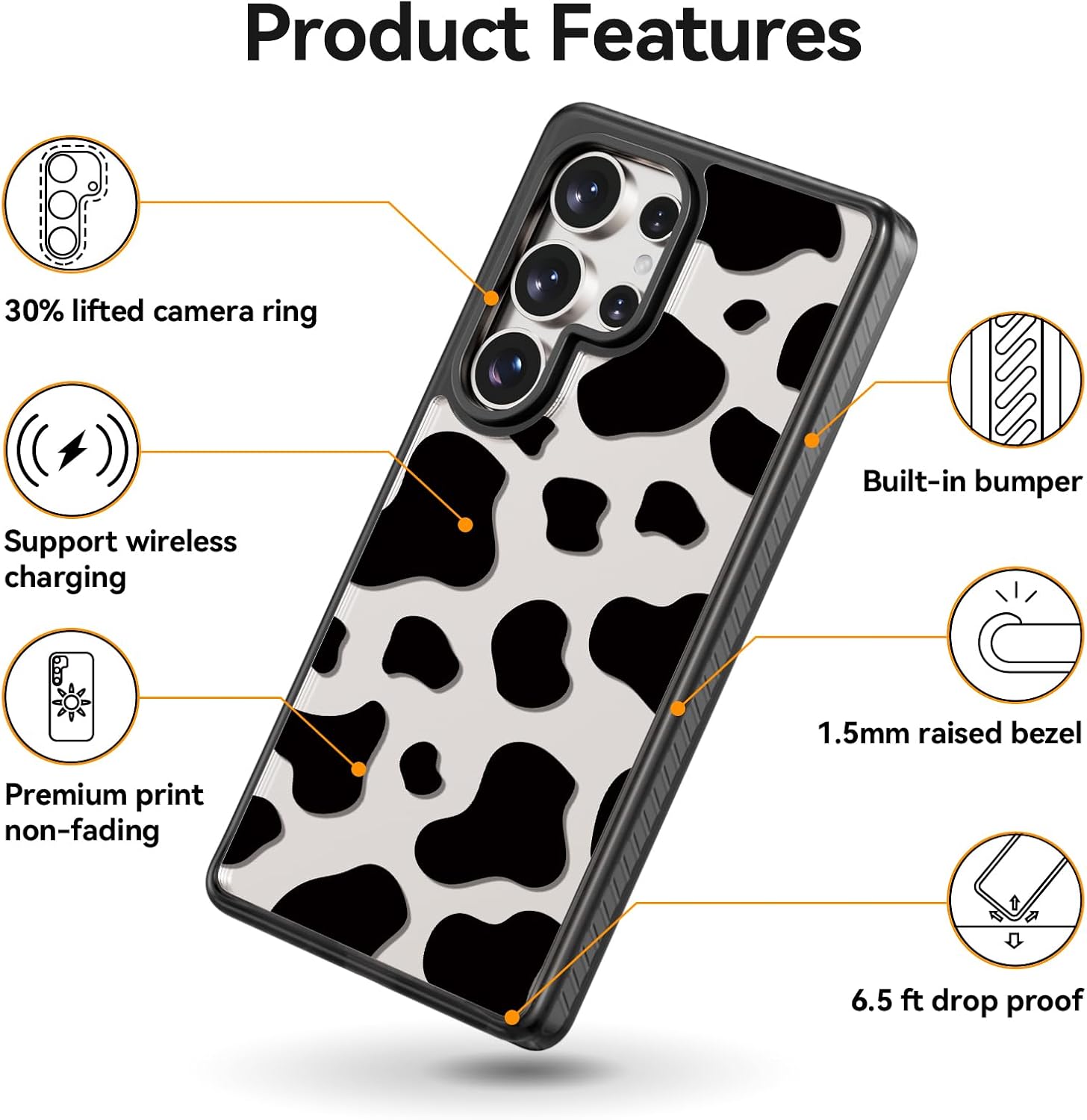 Rosarnnah for Samsung Galaxy S25 Ultra Case, Cute Milk Cow Print Pattern | Slim Shockproof Protective Cover | 6.6ft Drop Tested Funny Kawaii Fashion Case for Teens Girls | 6.9 inch