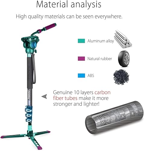 Miniatura 8 de VM70CK - Kit de monopie de fibra de carbono - VM70CK Cabeza de fluido hidráulico profesional, monopod extraíble multifuncional trípode de viaje