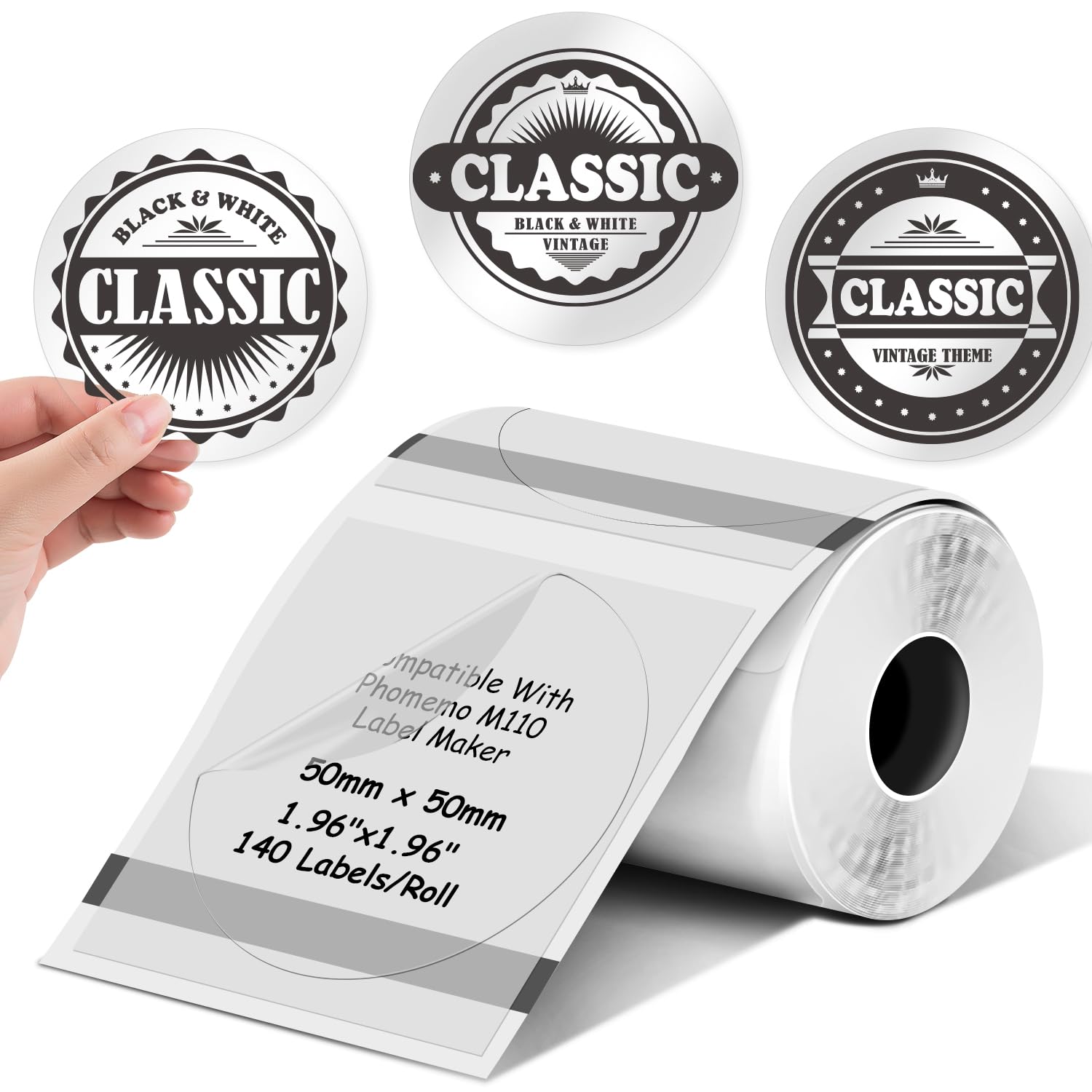 Round Circle Thermal Label Compatible with Phomemo M100/M110/M150/M221/M220/M120/M200/M250 Label Printer,1.96" x 1.96" 50x50 mm, 180 Labels/Roll,