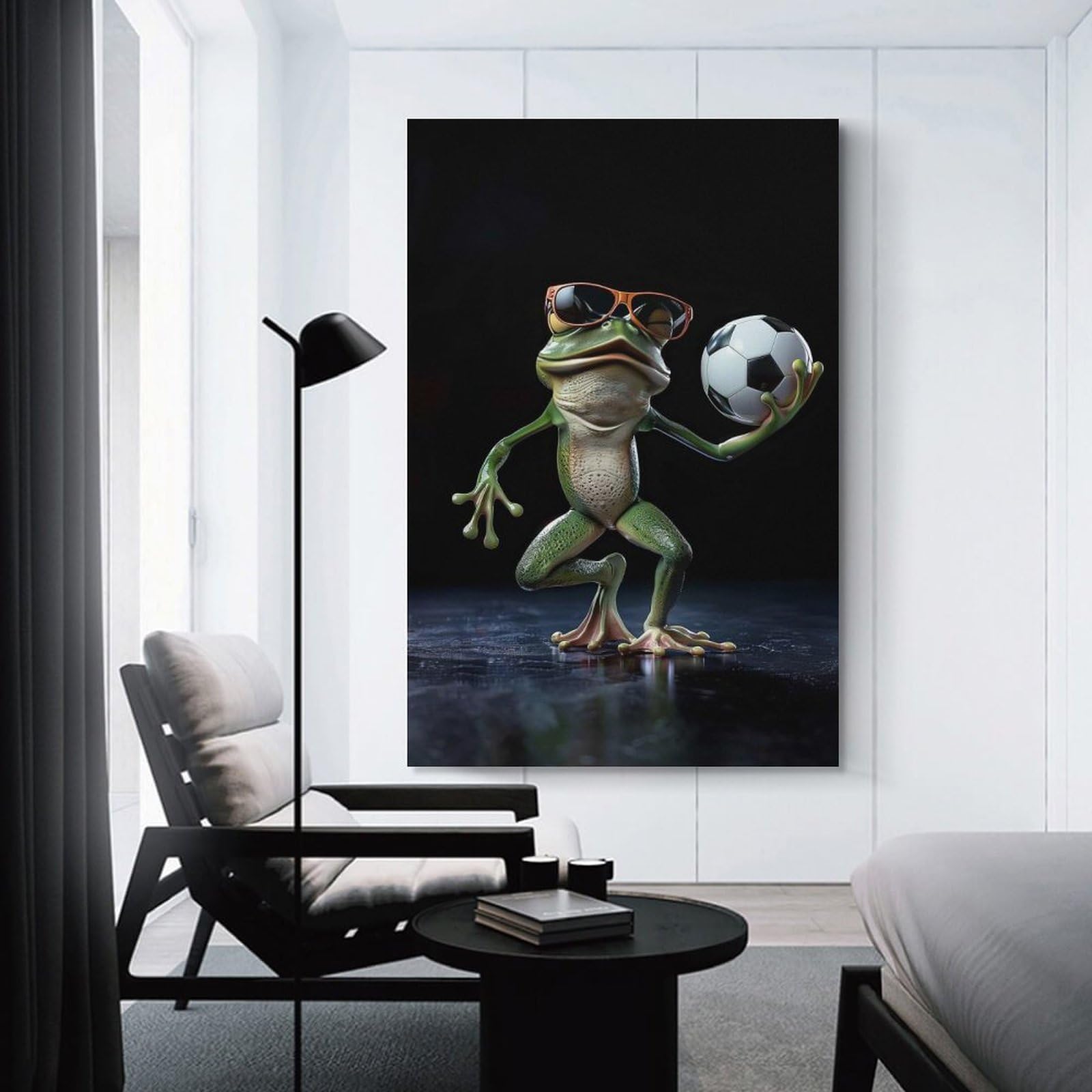 Junmoney Canvas Art Print Cool Frog with Soccer Ball, 20x30inch(50x75cm), for Calm Bedrooms, Home Corners Or Flats, A Warm Accent for Relaxed Interiors