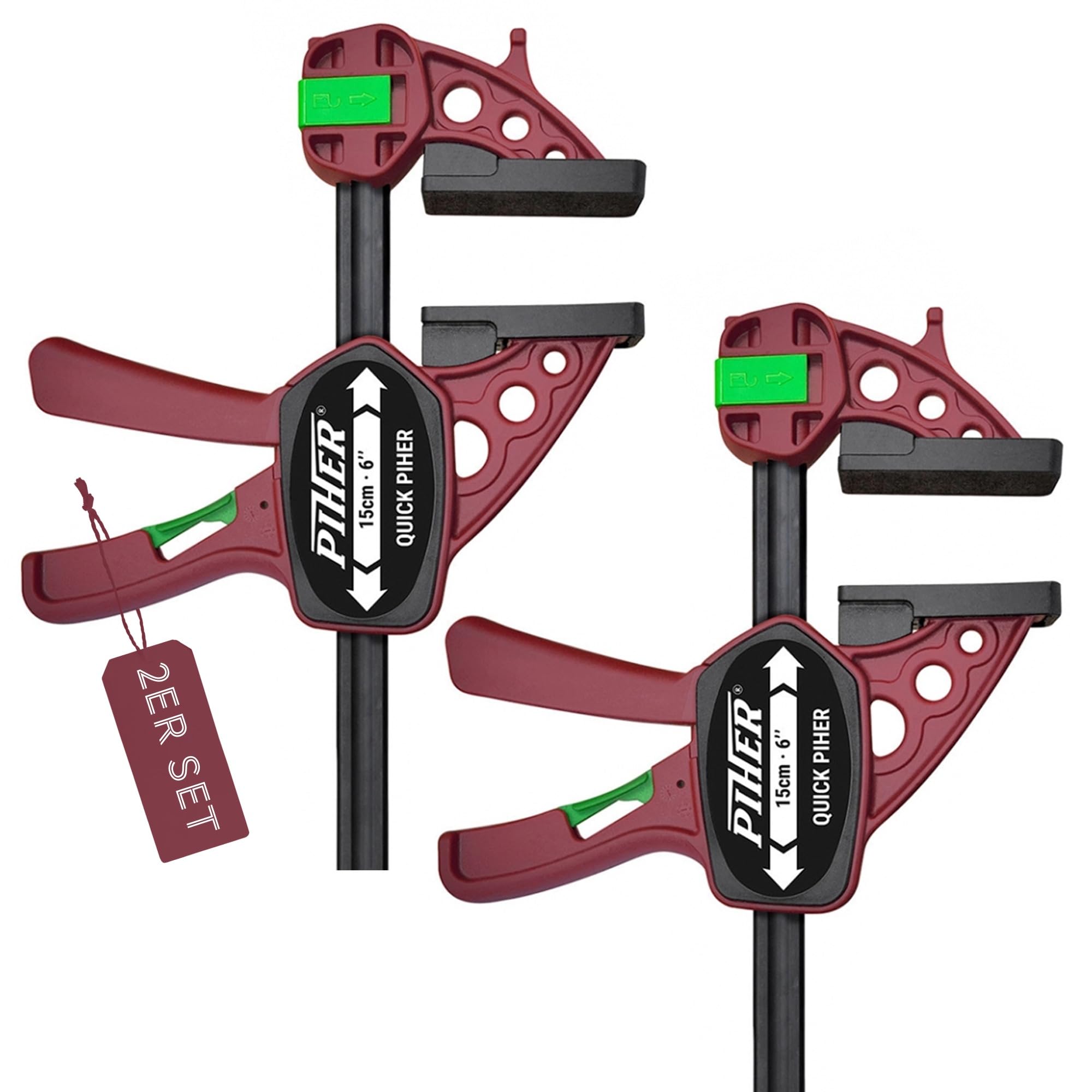 Piher Quick Einhandzwinge | 2er Set | starke Schraubzwinge mit 150kg Spannkraft | Spannen und Spreizen | (15cm)