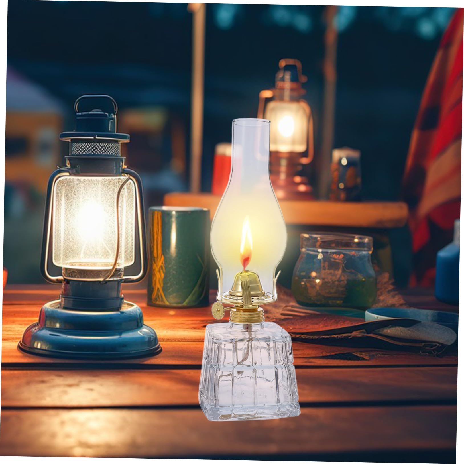 Lampe à Huile Vintage en Verre et Fer 350 ML pour Intérieur et Extérieur