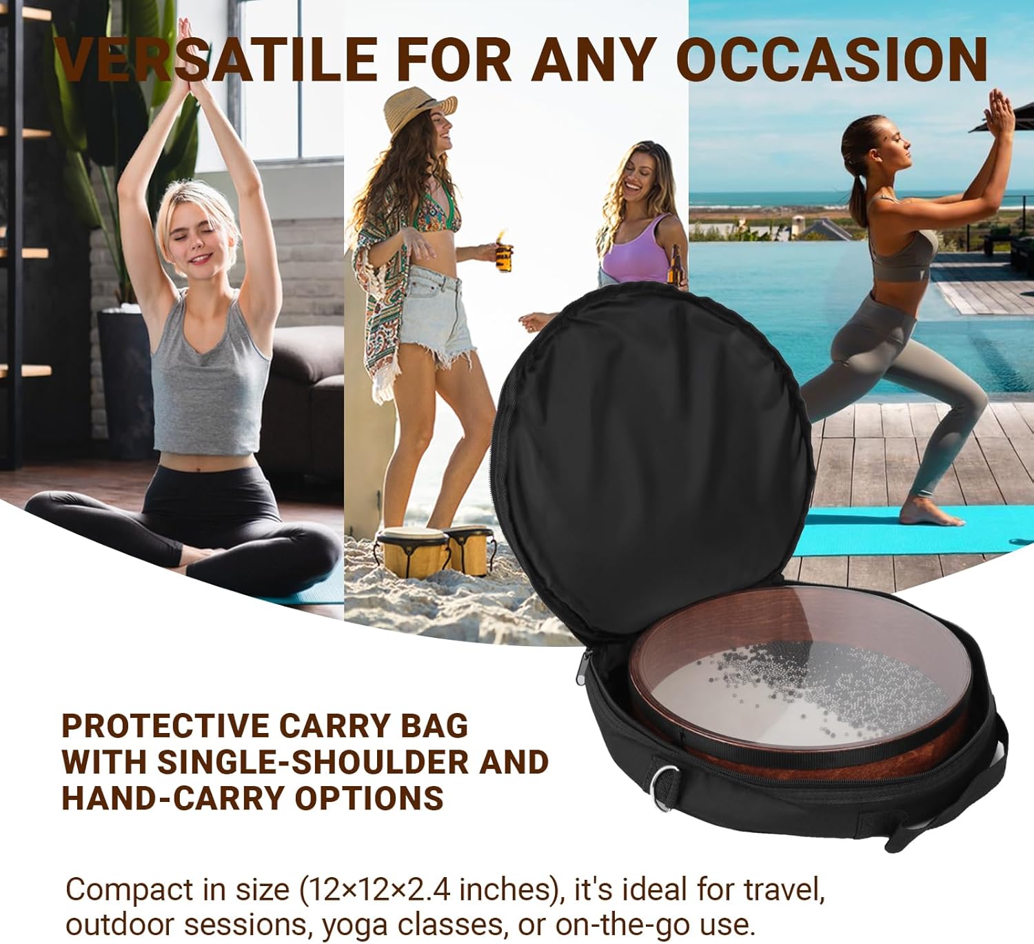 12 Inch Professional Ocean Wave Drum - Goatskin Drum with Steel Beads, Natural Sound Instrument for Meditation Relaxation Yoga, Includes Carry Bag(12in)
