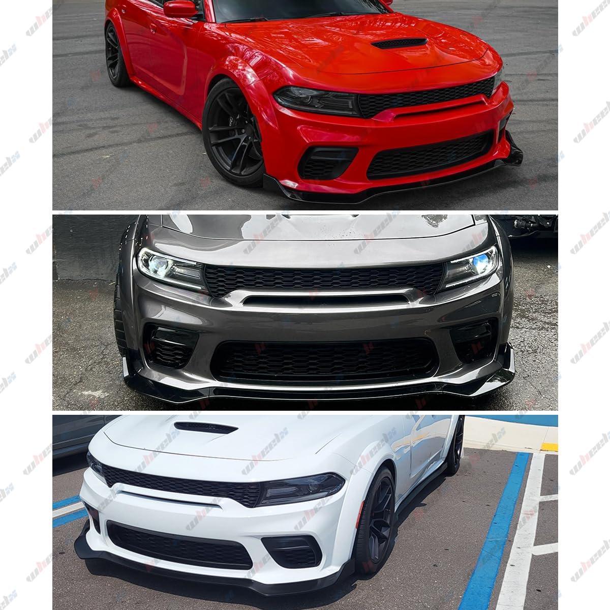3Pcs Front Bumper Lip Compatible with 2020-2023 Dodge Charger SRT Hellcat Scat (Only Widebody), Air Dam Lower Chin Spoiler Splitter, Protection Body Kit (Glossy Forged Carbon Fiber Pattern)