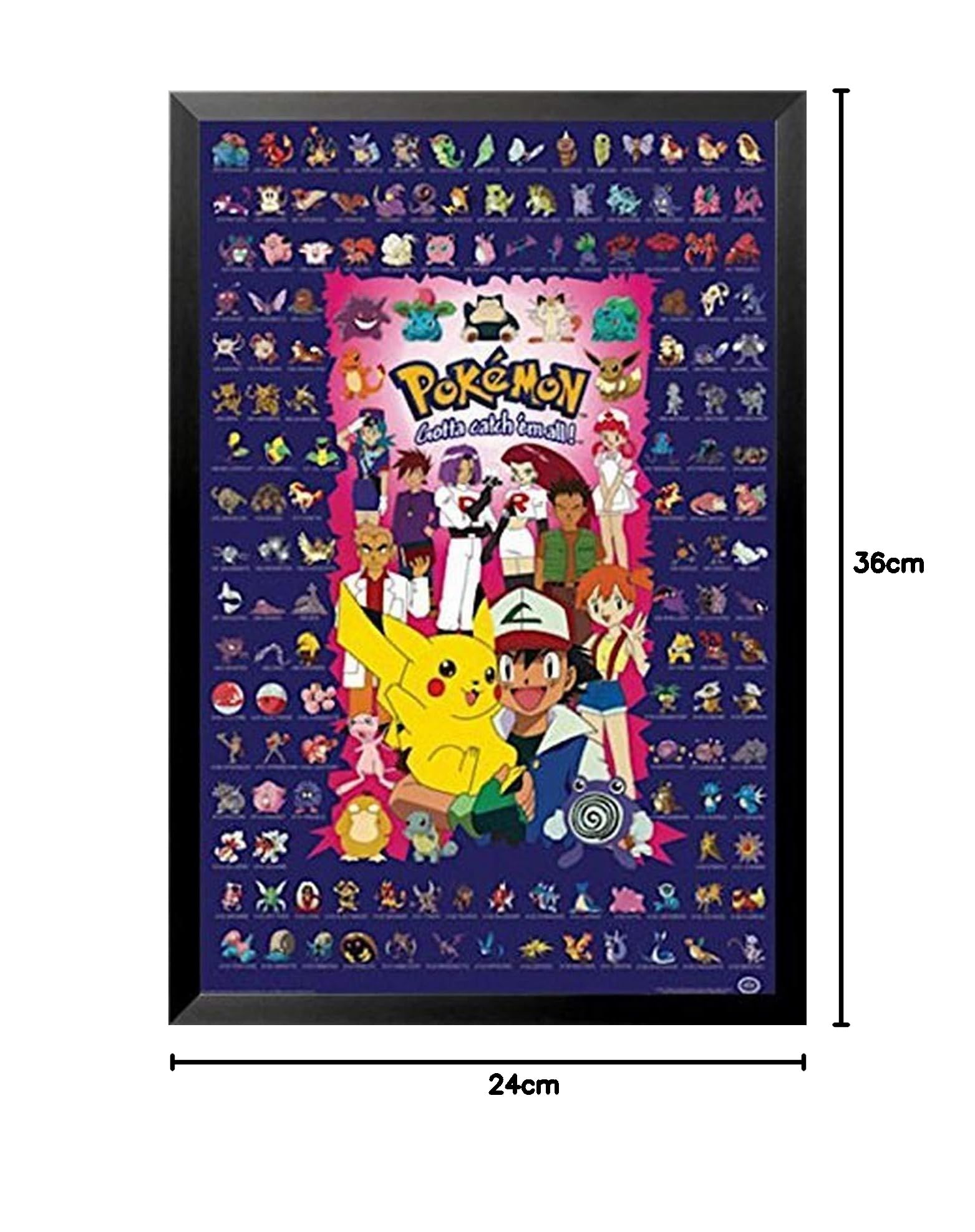 Framed Pokemon - Blue - Characters Gotta Catch Them All 36x24