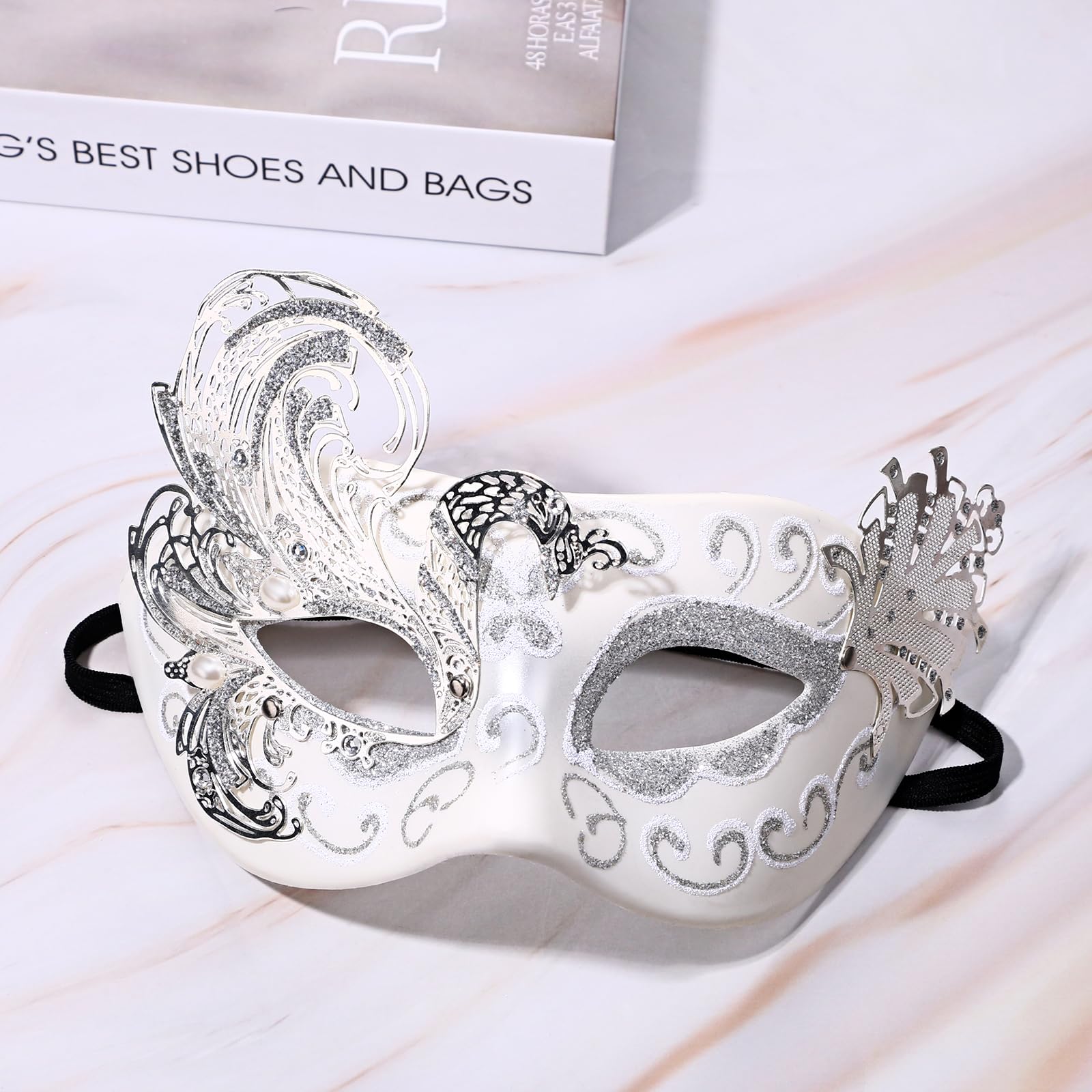 Oidea Peacock Masquerade Mask for Women: Venetian Prom Party Mardi Gras Masks Butterfly Glitter Lines Rhinestones Mask Halloween Wedding Costume Accessory Silver - Image 4