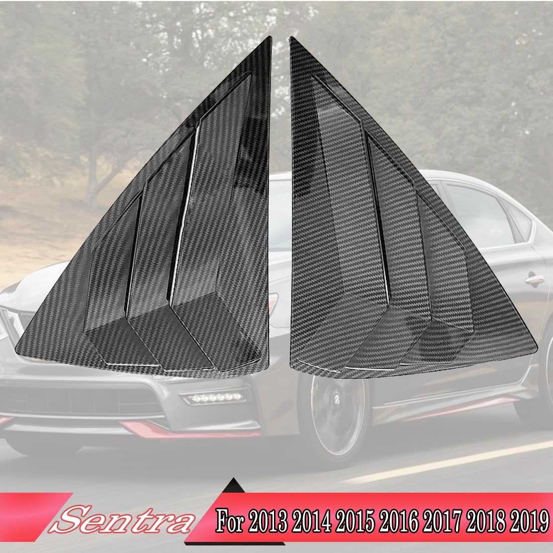 2-Piece Rear Side Window Louver Covers For Nissan Sentra/Sylphy 2013-2019 – ABS Black Sport Interior Trim (Adhesive Mount)
