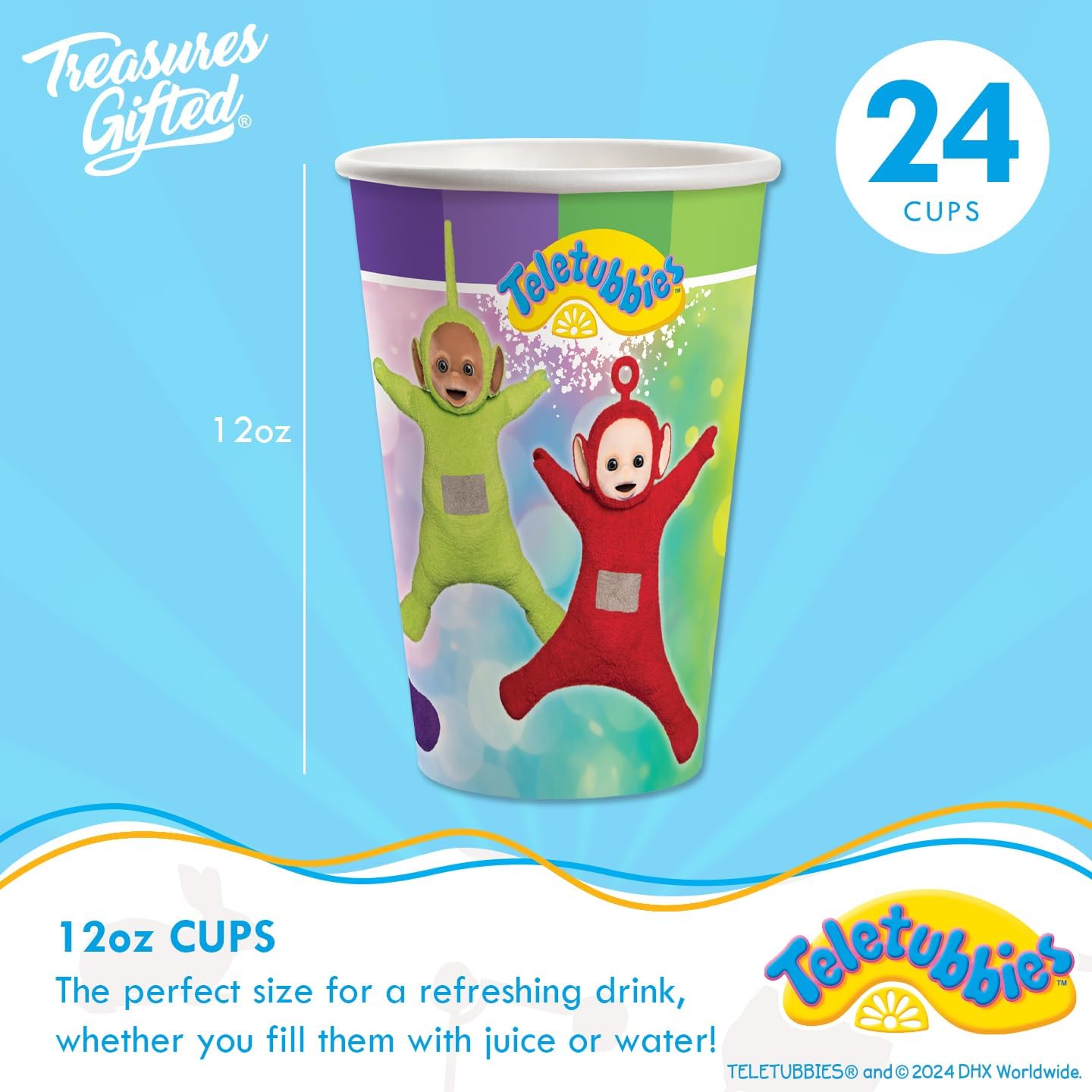 Treasures Gifted Officially Licensed Teletubbies Birthday Party Decorations - Serves 24 Guests - Dinnerware Classic Set Teletubbies Party Supplies - Plates, Cups and Napkins Set