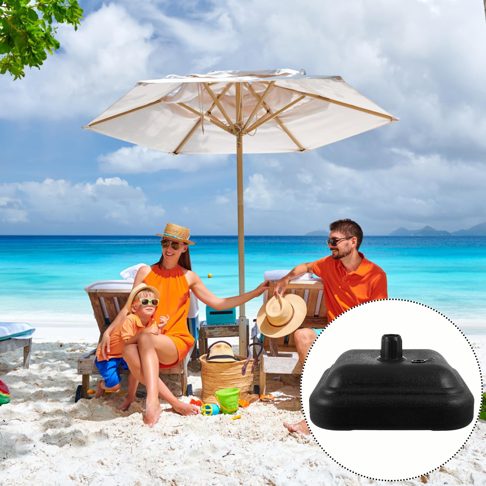 Base per Vacanze Estive Facile da Fissare in Plastico Nero Riempibile Acqua o Sabbia e Ombrelloni Palo Fino a 3,8cm per Ombrellone da Spiaggia