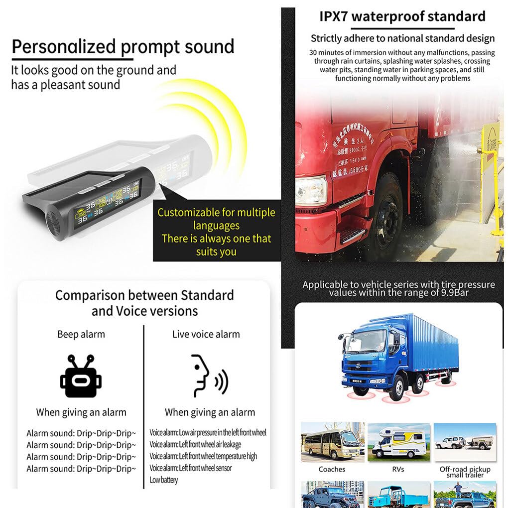Bezprzewodowy system monitorowania ciśnienia w oponach Solar RV | System ciśnienia w oponach z 6 czujnikami Łatwy instalacji Trwałe rozwiązanie Bezprzewodowy monitorowania Solar RV TPMS