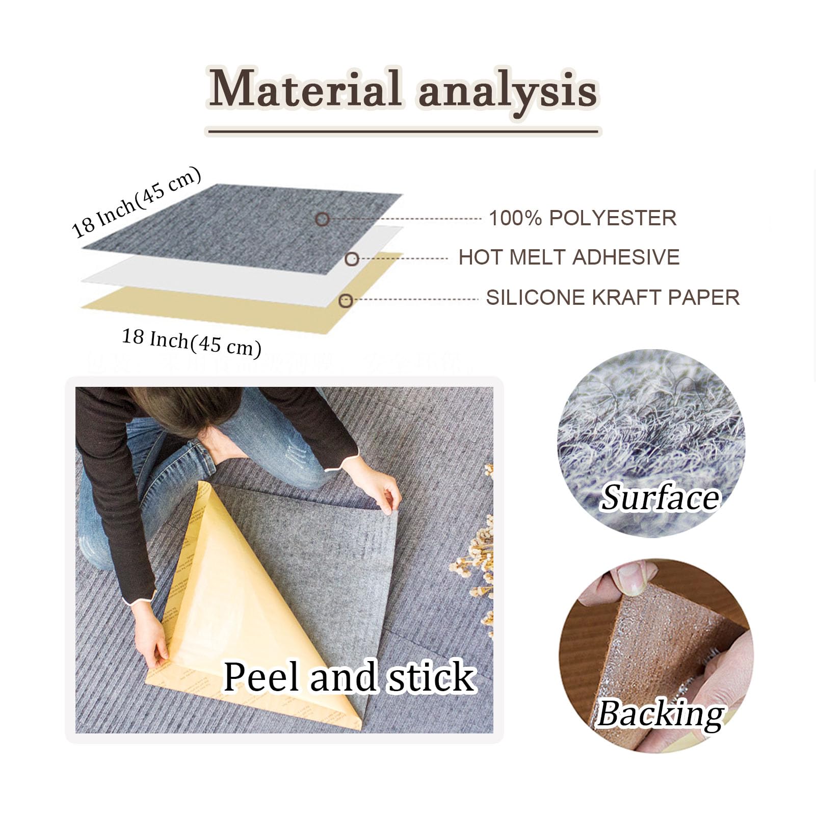 Moquette quadrotte autoadesive, Piastrelle autoadesive per tappeti 18x18 Pollici, 9, 10, 12 Pezzi, tappetini multifunzionali per Pavimenti, Antiscivolo, per casa e Ufficio