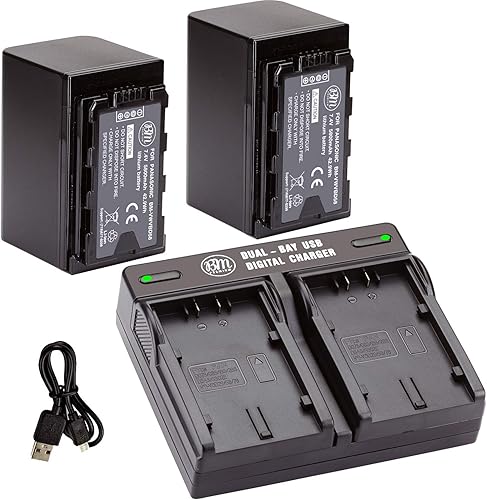BM Premium 2 baterías VW-VBD58 y cargador de doble bahía para Panasonic AG-VBR59, BGH1, HC-X1, HC-X1500, HC-X2000, AG-CX10, AG-CX350, AG-UX180,