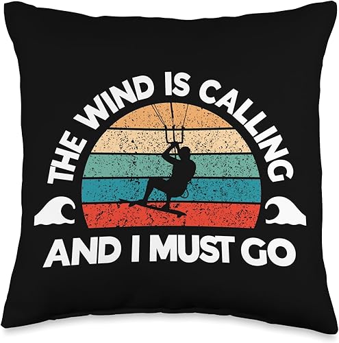 Wind Is Calling Kitesurfing Kitesurf Kiteboarder Kiteboard Throw Pillow
