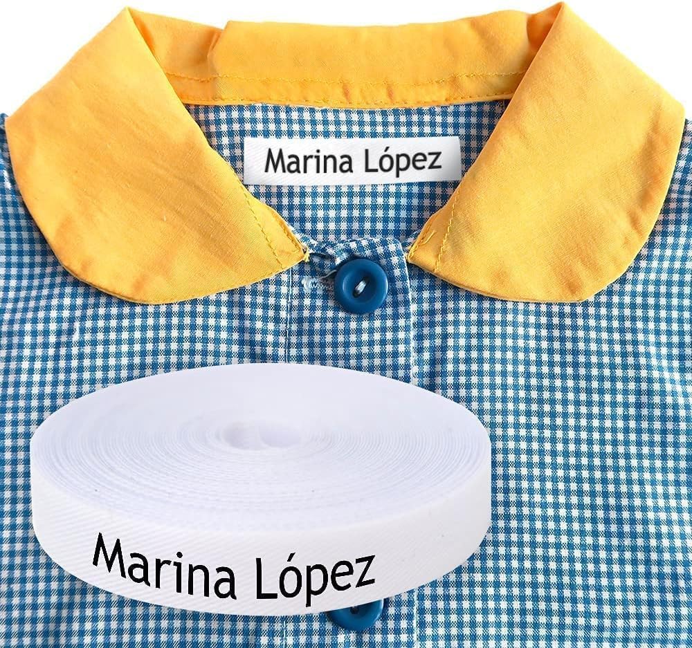 200 Etiquetas para Ropa Personalizadas con nombre para planchar. Cinta termoadhesiva para guarderías, escuelas, colegios y residencias de ancianos. Etiquetas personalizadas con certificado ecológico.