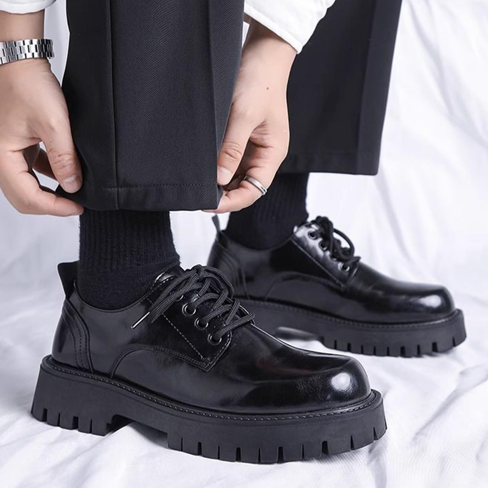 Scarpe Oxford con Plateau da Uomo Punta Tonda Scarpe Eleganti