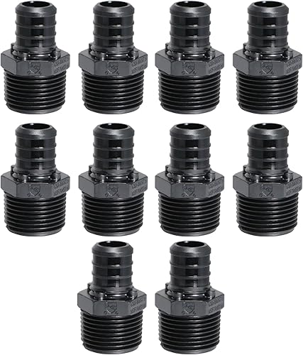 10 piezas XFITTING 3/4 pulgadas Pex x 3/4 pulgadas macho NPT adaptador, aleación de polietileno macho, macho de plástico, crimpado Pex B, negro, 10