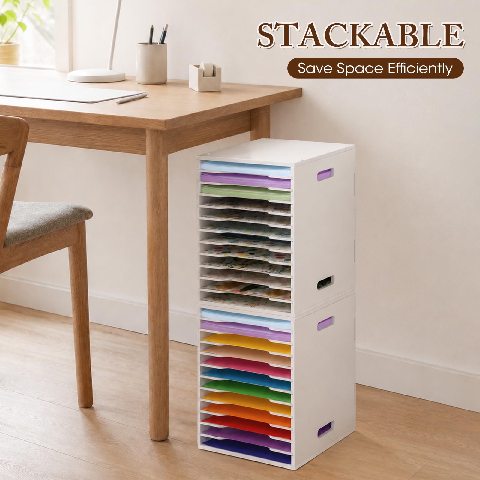 SANFURNEY Scrapbook-Papier-Organizer mit 12 Ebenen, 21,6 x 27,9 cm, Schreibtisch-Organizer mit verstellbaren Regalen, stapelbare Scrapbook-Papieraufbewahrung für Sammelalben, Karton für Zuhause, Büro