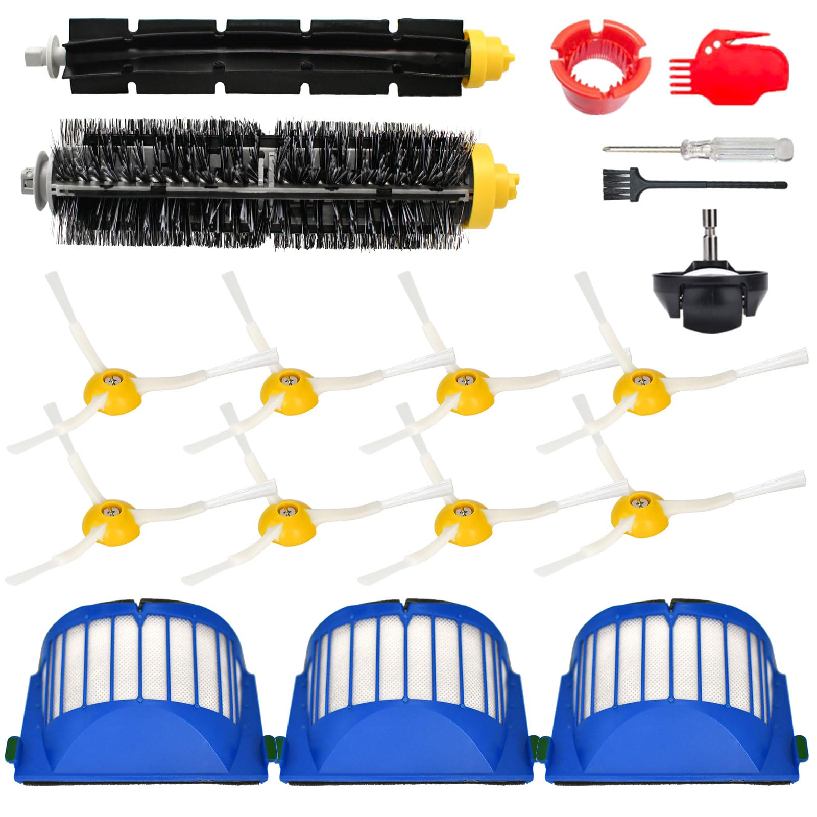 Yojolee Red Replacement Parts Kit For Irobot Roomba 675 692 694 676 695 677 671 655 645 691 680 650 Series Vacuum Cleaner Accessories,1 Front Caster Wheel,1 Bristle Brush, 3 Filter, 8 Side Brush,3 Cleaning Tool
