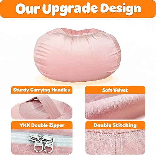 Miniatura 20 de Lukeight - Puf de almacenamiento de animales de peluche para niños, con cremallera para organizar habitaciones de niños pequeños y niños (terciopelo