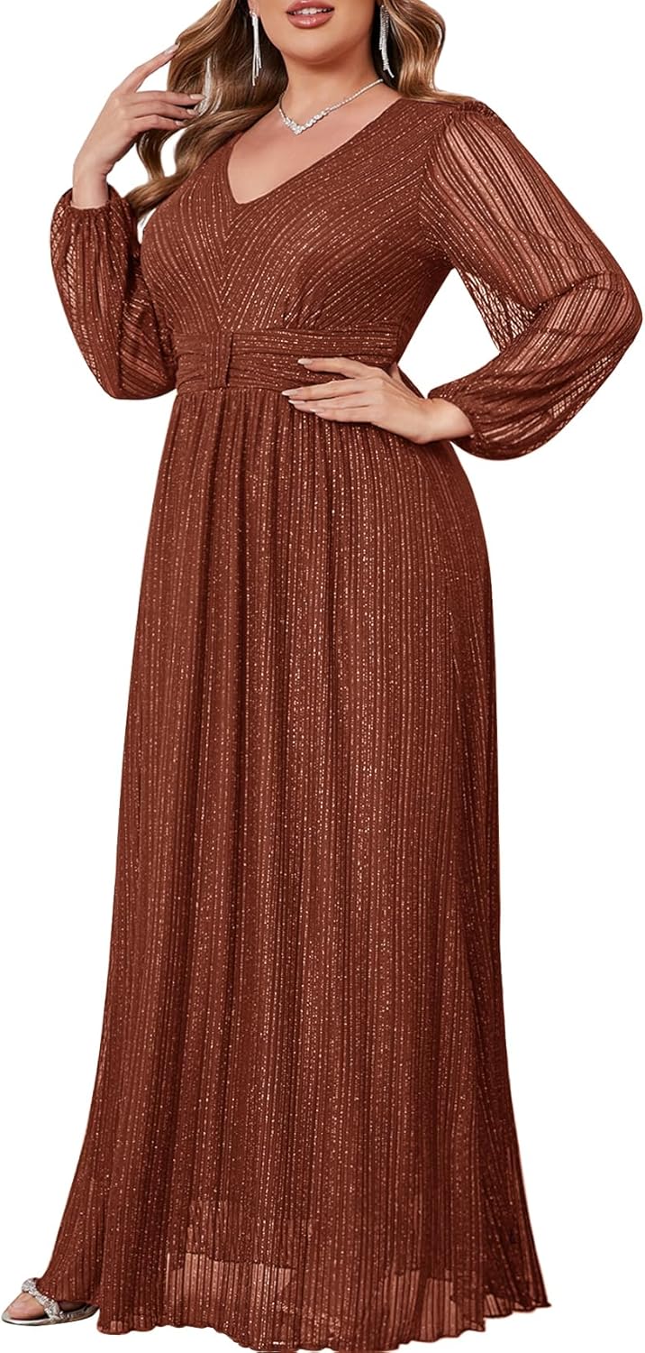 CYCLAMEN Plus Size Sparkly Formal Dress Lace Maxi V Neck Cocktail Evening Gown Wedding Guest