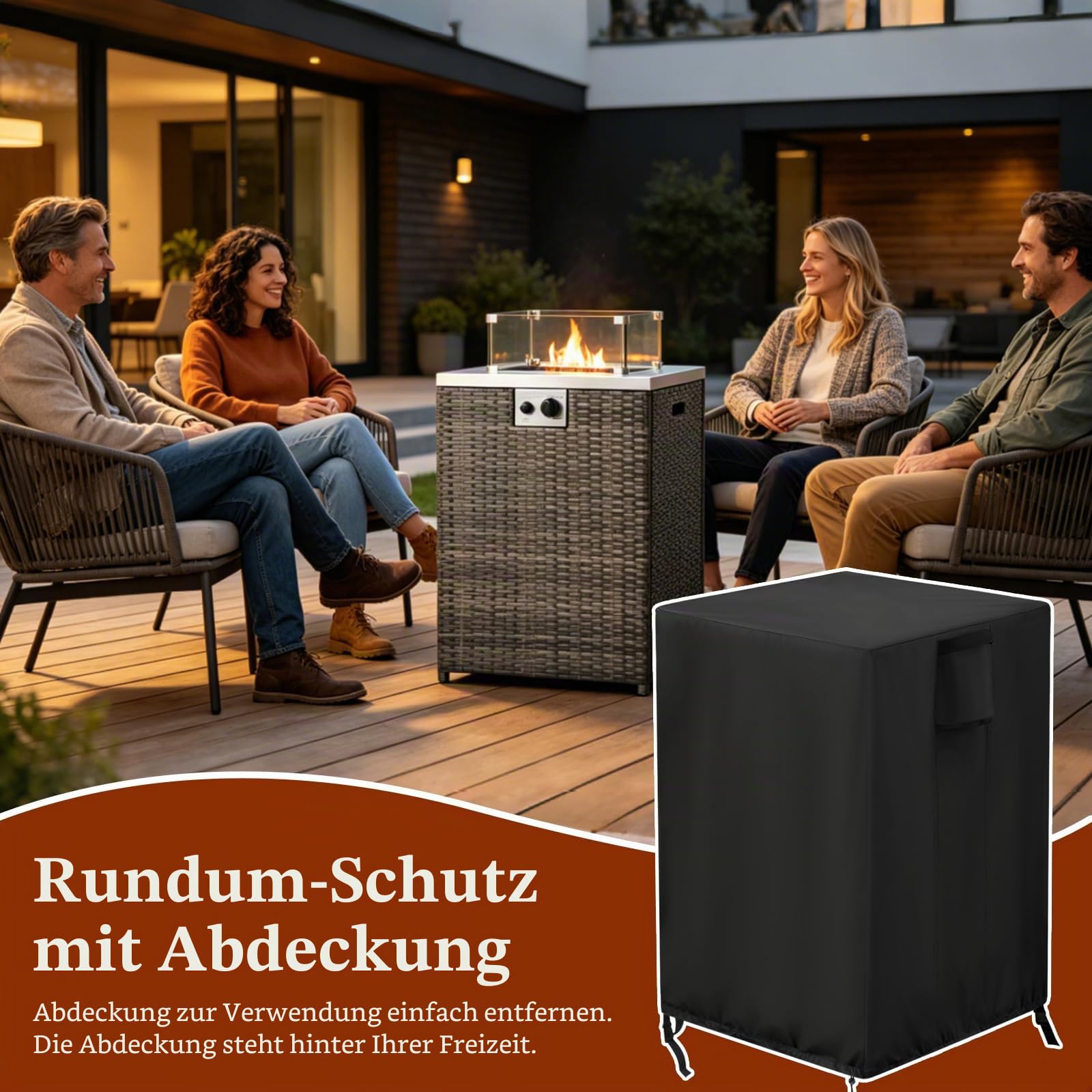 Onlyme Feuerschale Abdeckung Quadratisch 55x55x89cm, 420D Oxford Feuerstelle Abdeckung Eckig für den Außenbereich, Wasserdicht & UV-Beständig mit Kordelzug & Schnallen Feuerkorb Schutz für Garten