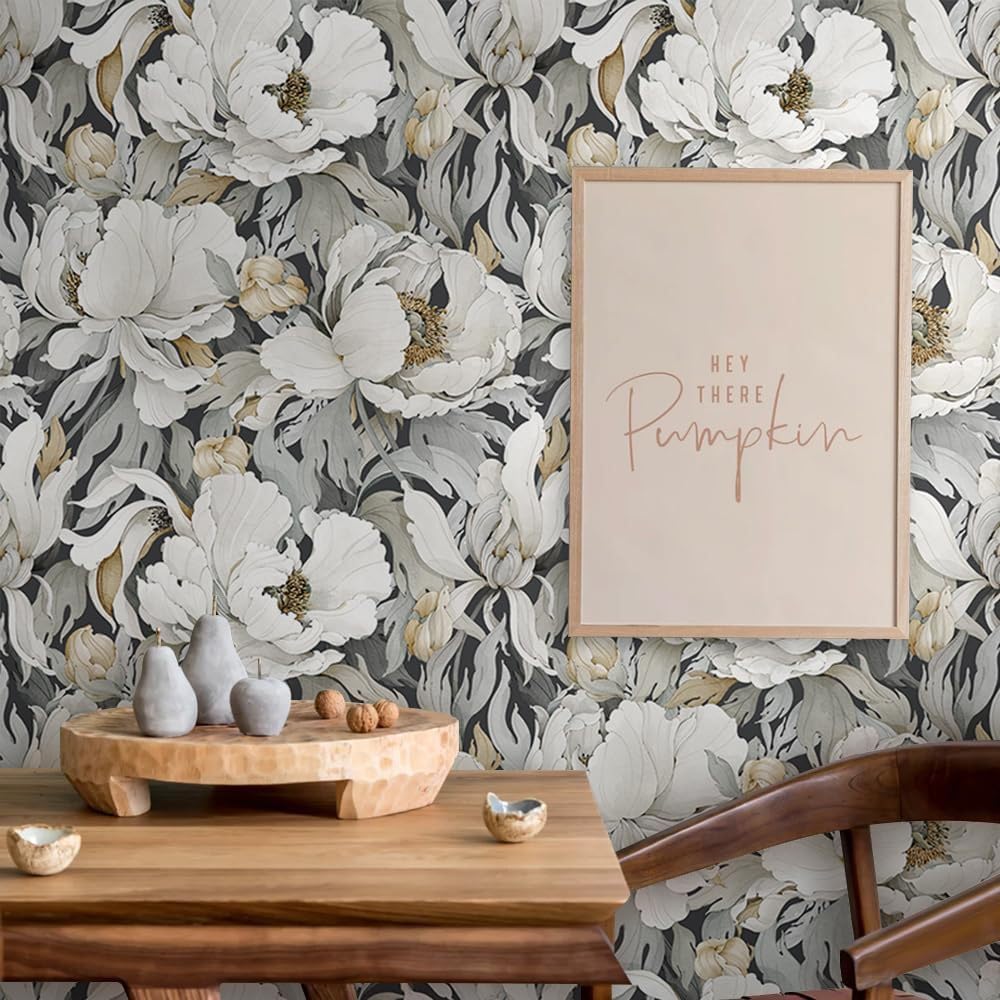 Papier peint panoramique blanc peony gris intissé 40x120cm