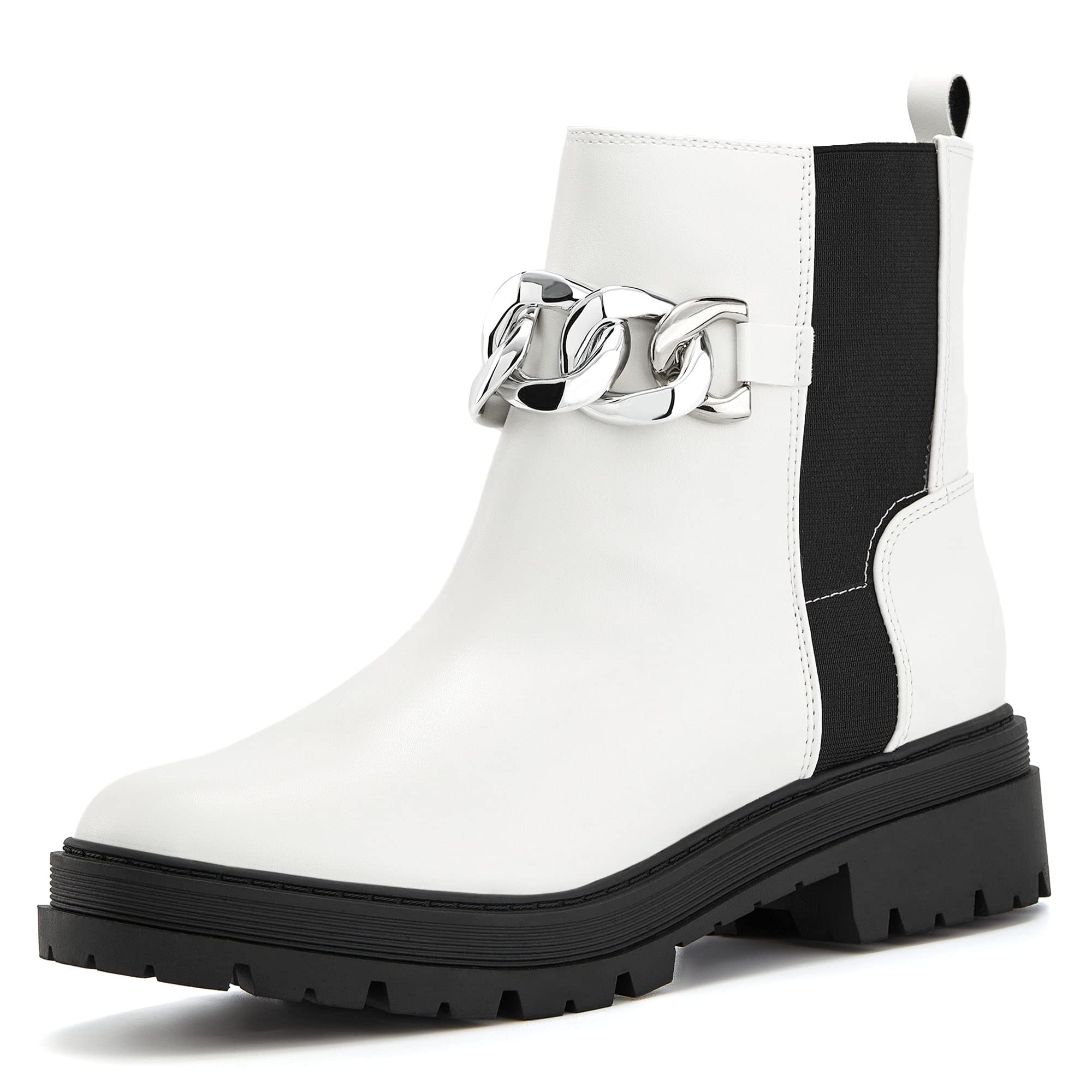 Photo 1 of Womens Lug Sole Platform Ankle Boots Chelsea Slip On Chunky Block Heel Fall Winter Combat Booties 7 White