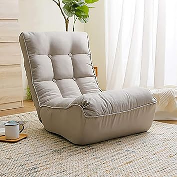 Japanese Floor Chair Reclining Sofa Adjustable Lazy Chair for Tatami Living Room Bedroom Folding Lounge Chair with 4-Segment Backrest Gray Linen Metal Frame
