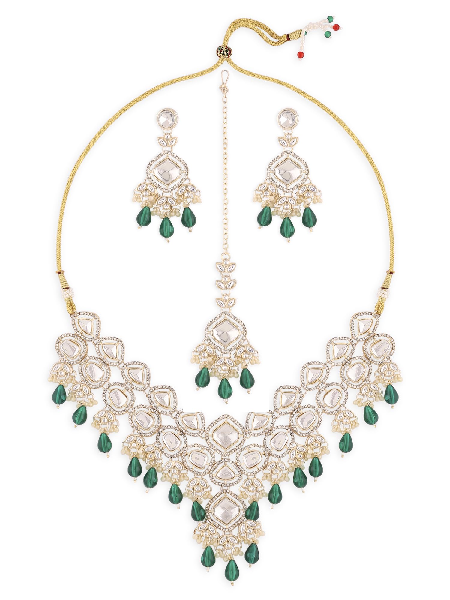 ZAVERI PEARLS Green Kundan Austrian Diamonds Artificial Stones & Beads Embellished Bridal Necklace Earring & Maangtikka Set For Women-ZPFK16926 (B0CN1DK7ZB) Amazon Price History, Amazon Price Tracker