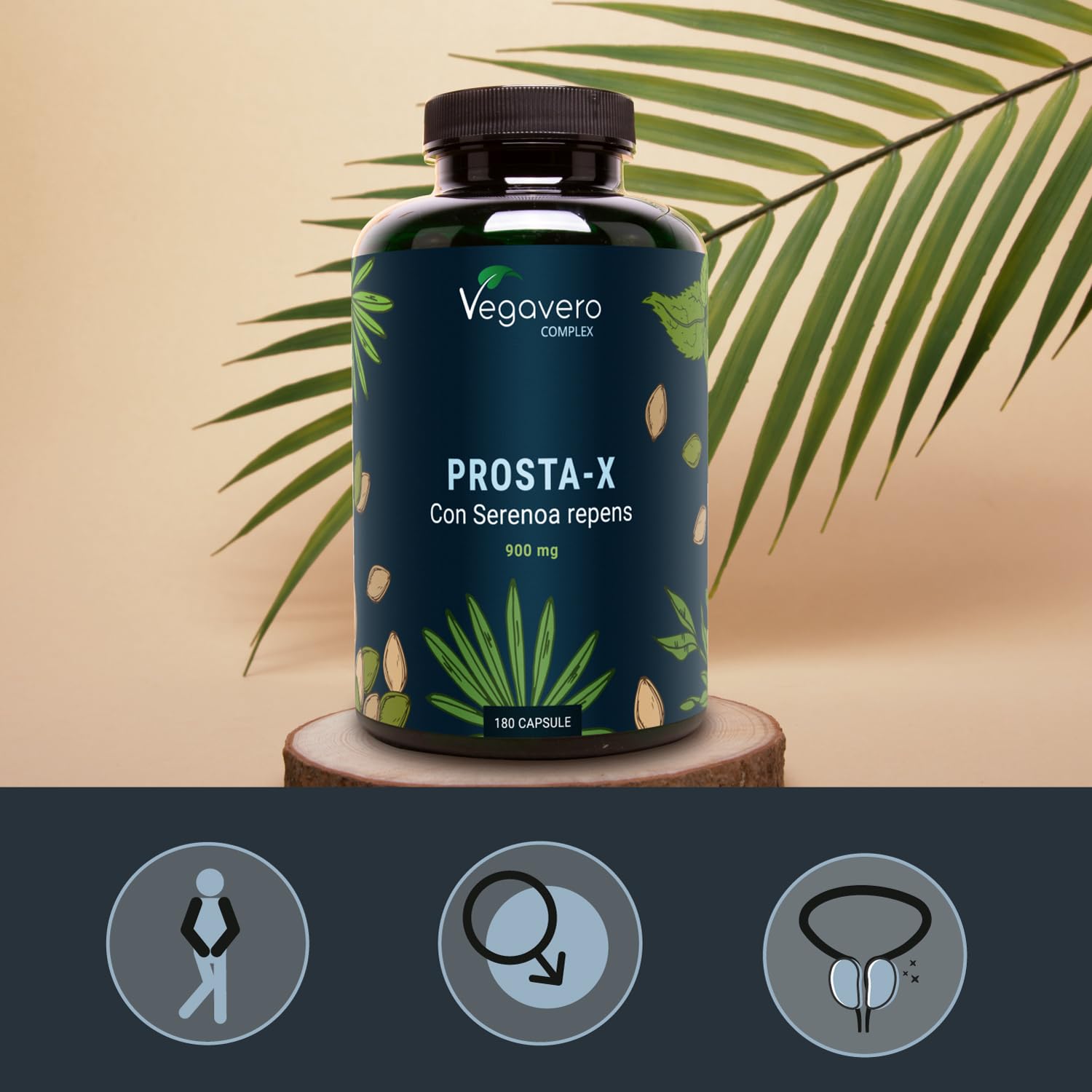Serenoa Repens 900 mg | 180 capsule (3 Mesi) | Saw Palmetto, Epilobio, Ortica e Zucca | Integratore Prostata Uomo | Prodotto e Testato in Germania | Altamente Dosato | Vegavero®