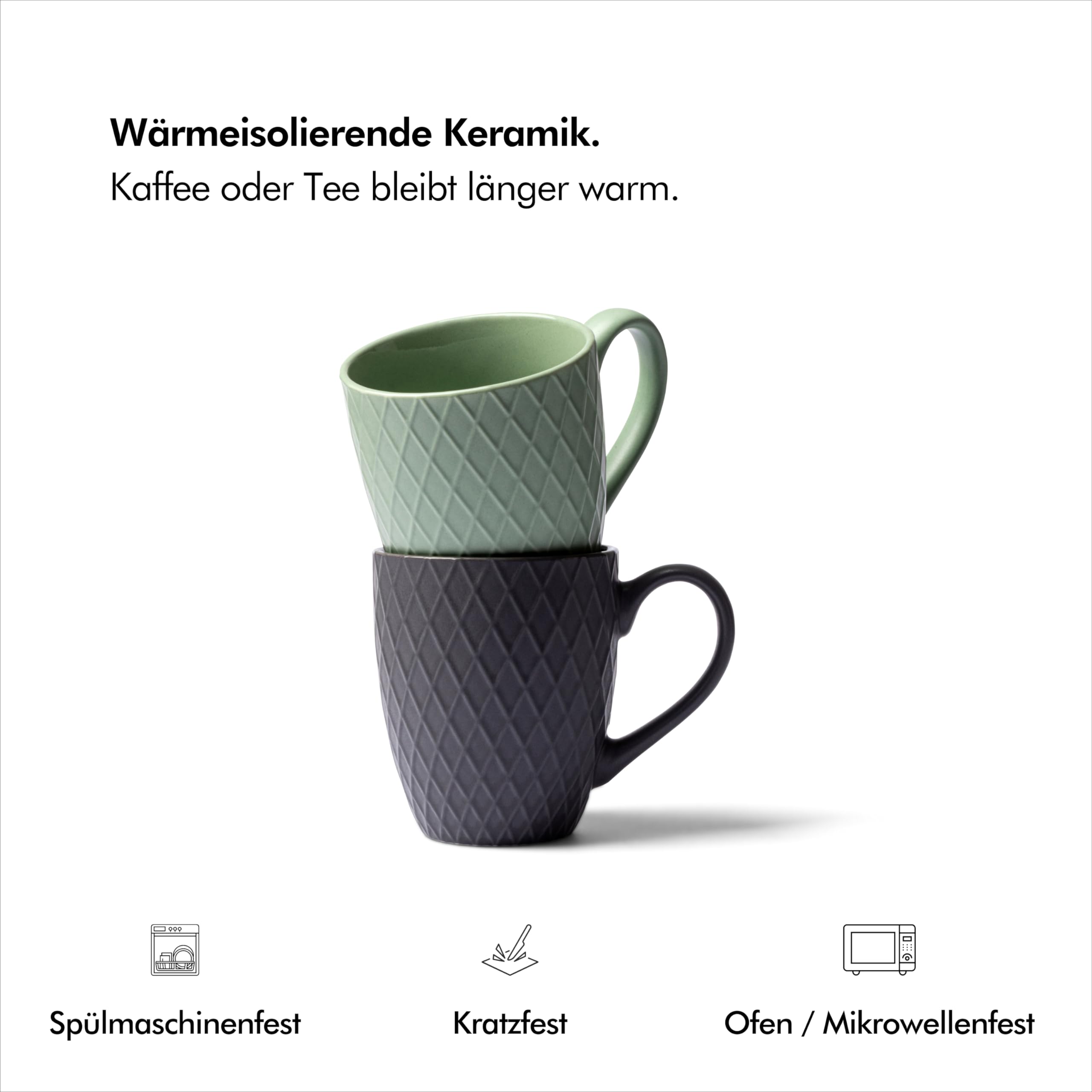 Set van 6 kopjes van aardewerk, grote koffiemokken, 420 ml, koffiekopj