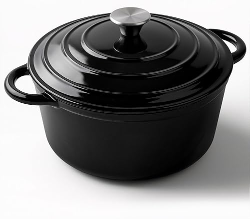 Miereirl Olla Holandesa Esmaltada de 6 Cuartos con Tapa, Horno Holandés de Hierro Fundido con Asas Dobles para Hornear Pan, Cocinar, Utensilios