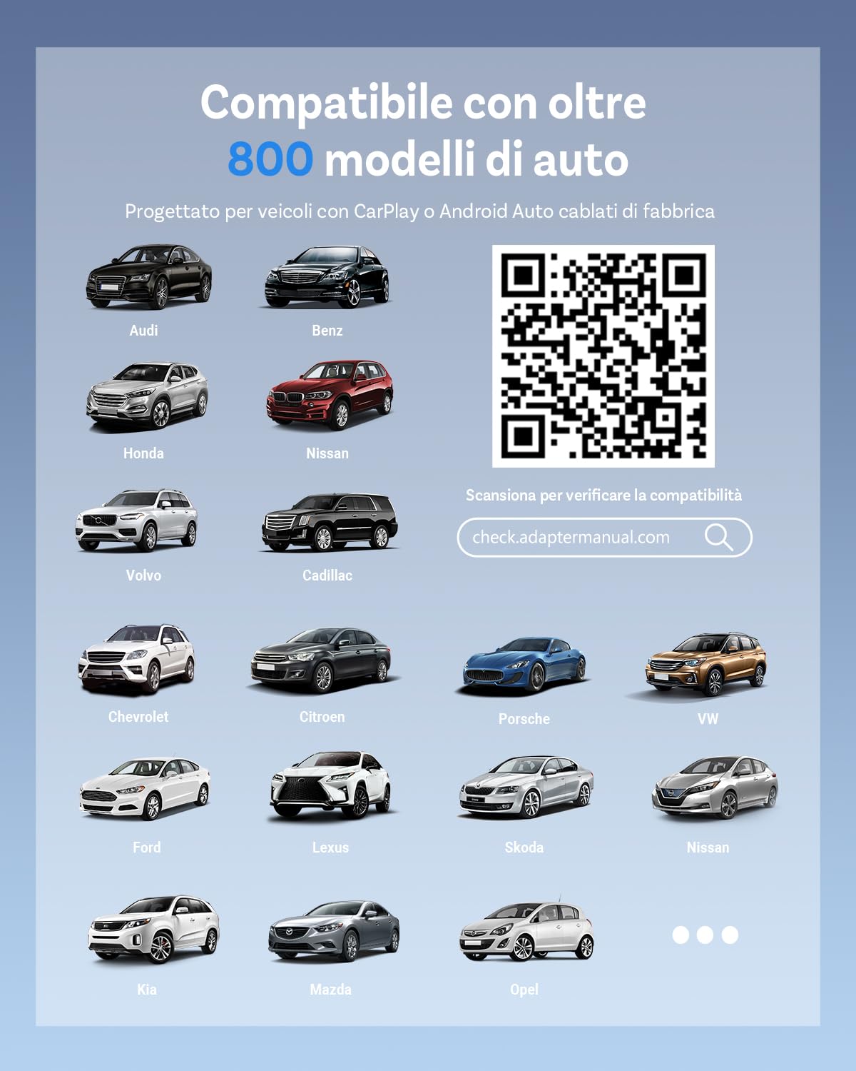 Ottocast Mini Edge 2025 Aggiornato, Adattatore Wireless 2 in 1 CarPlay & Android Auto per iOS 10+ e Android 11+, Supporto Multi-Utente, Plug & Play Trasforma CarPlay/Android Auto cablato in wireless