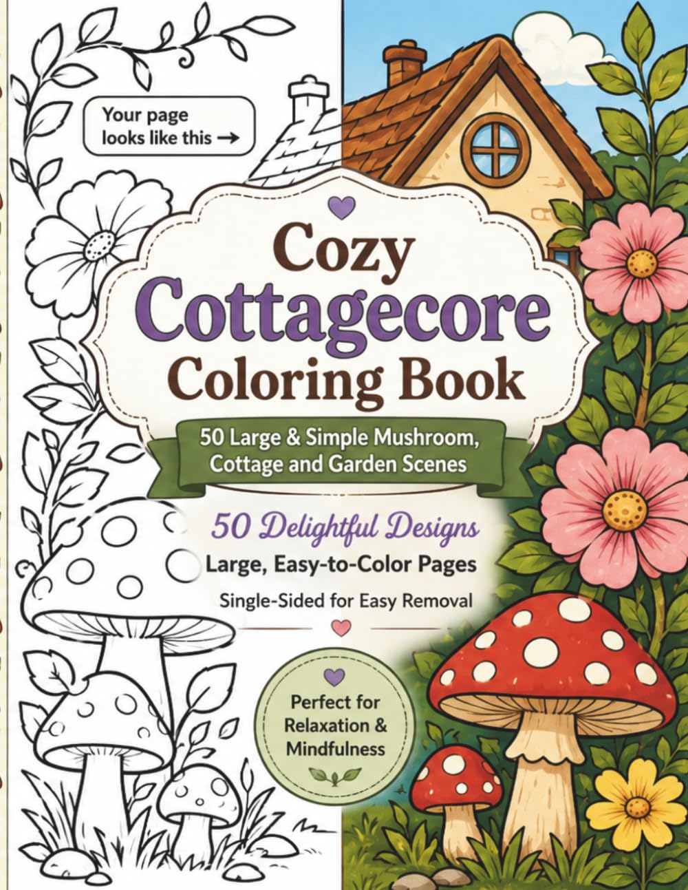 Cozy Cottage Calm Coloring Book for Seniors: 50 Large Print, Bold & Easy Designs of Charming Cottages, Country Gardens, and Peaceful Retreats for Relaxation, Stress Relief, and Mindfulness