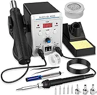 Estação de ferro de solda, ILIBILIB estação de retrabalho de ar quente SMD 2 em 1 kit de estação de solda com display digital 60W com 5 pontas de ferro substituíveis, fio de solda, bicos, sugador de