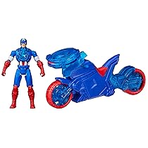 Hasbro Marvel Avengers, Epic World of Action, Shield-Shot Cycle di Captain America, action figure e motocicletta giocattolo