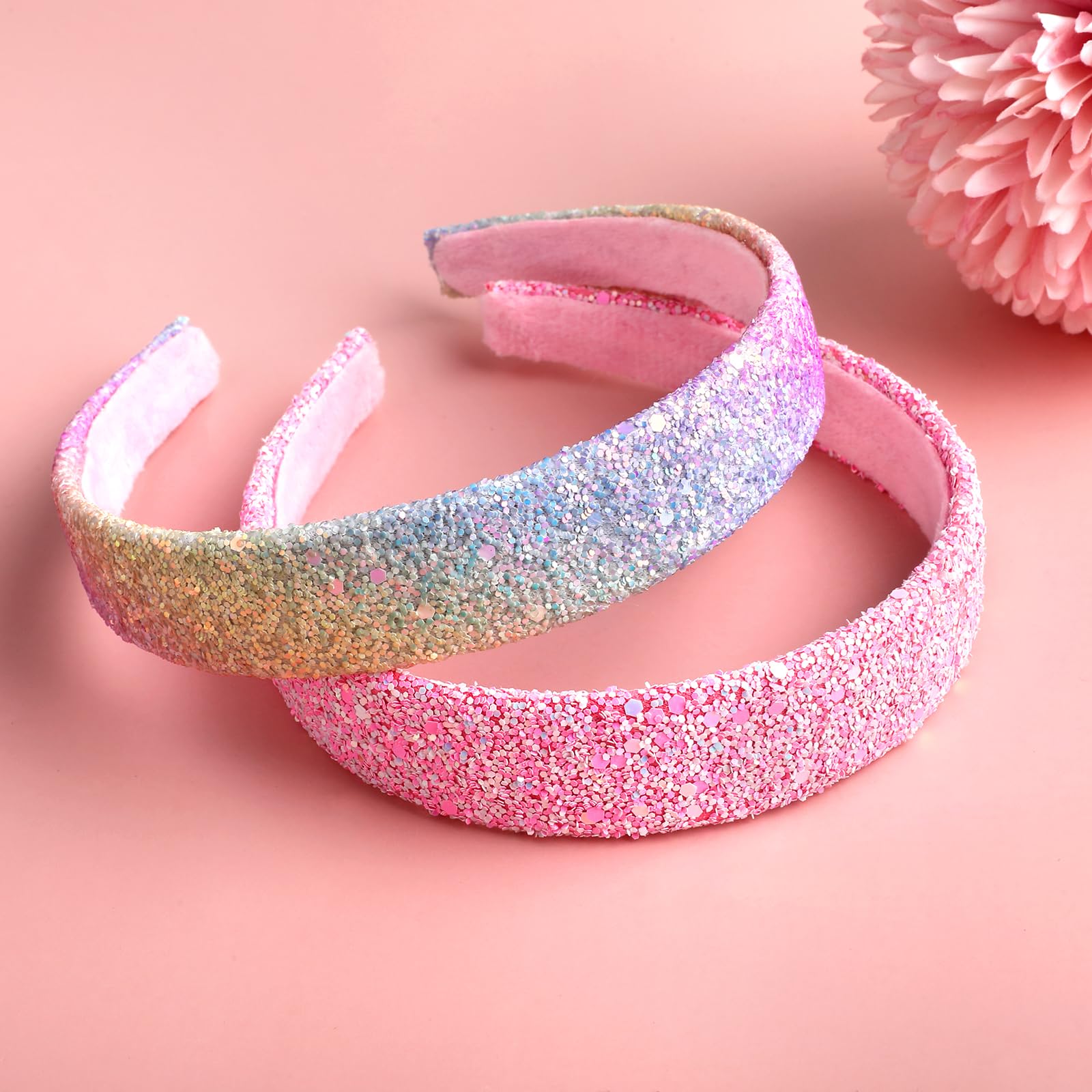 Dimeho Glitter Headbands for Girls 2 Pcs Sparkly Wide Headband Plastic Cute Non Slip Hairbands Thick Bling Fashion Hairband Colorful Rainbow Hair Accessories for Women Girls - Image 3