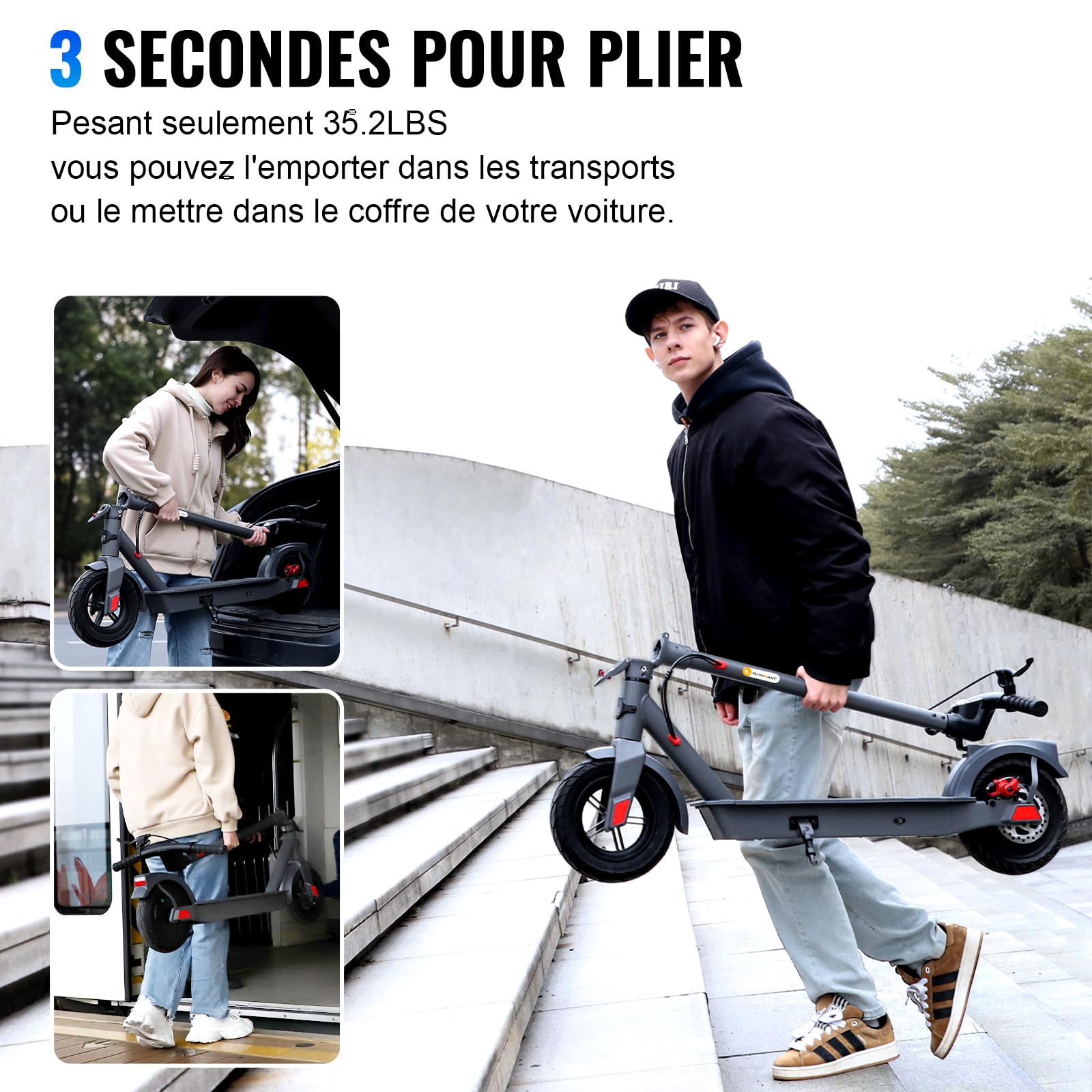 Trottinette Électrique Adulte 10 Pouces Electric Scooter, Autonomie Maxi 32 km, Moteur de 500W crête, Trottinette Electrique Pliable 36V 7.8Ah, Double Freins, Pneus nid d'abeille Anti-crevaiso