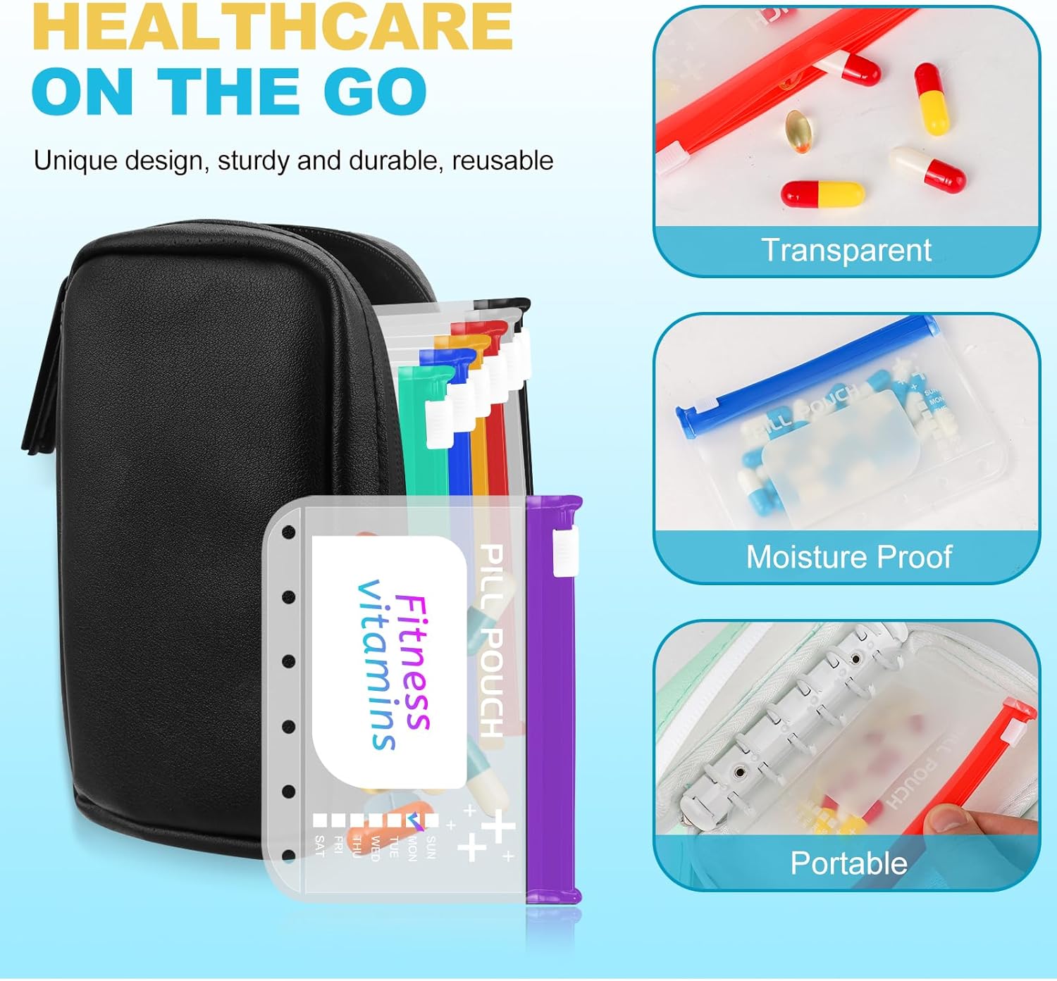The A7-L Reusable Pill Pouches Set is Designed to fit The A7 Binder. Zippered Pill Organizers Weekly, Travel Pill Container, Reusable Zipper Pouches, Color-Coded Medicine Pouches - Image 5