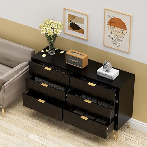 Miniatura 4 de UEV Cómoda de 6 cajones para dormitorio cómoda blanca con cajones anchos y asas de metal cómoda moderna para dormitorio sala de estar pasillo