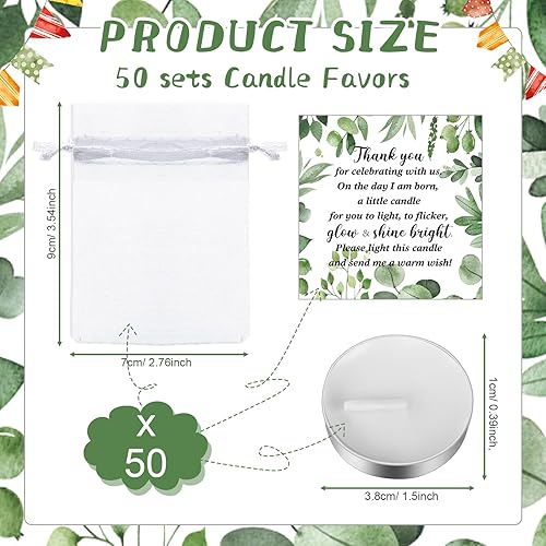 Miniatura 2 de MTLEE 50 juegos de velas para baby shower, regalos de fiesta para invitados, incluyendo 50 mini velas de té, etiquetas de agradecimiento y bolsas