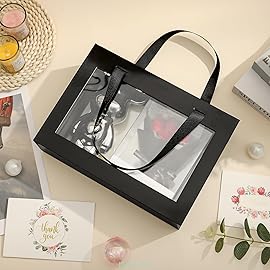 JINGUAN Black Gift Box with Window, Clear Magnetic Gift Box for Present, Groomsman Proposal Box (10.5x7.5x3 Inches)