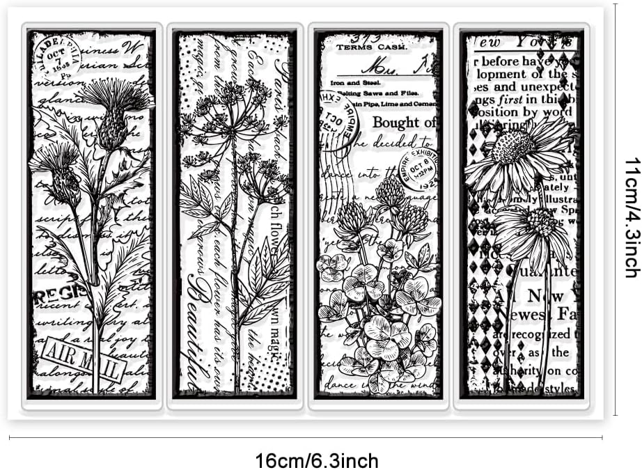 GLOBLELAND Vintage Flower Bookmark Clear Stamps 1.4x4 inch Retro Daisy Thistle Silicone Stamp Seal for DIY Scrapbooking and Card Making Paper Craft Decor