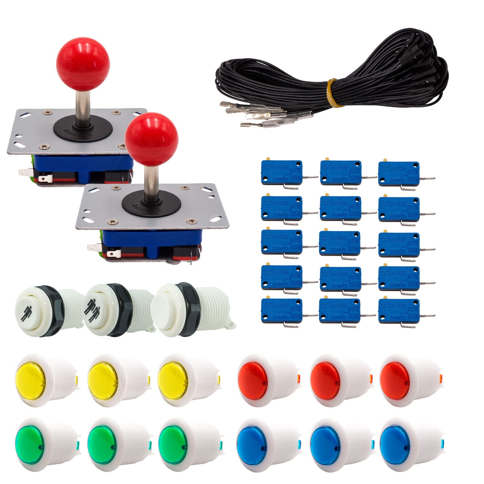 Joysticki i przyciski zręcznościowe zestaw 2 świecących graczy dwukolorowe białe guziki Zippyy Joysticki krótkie pręty Kulki Kabel Gpio Gry wideo Retro Gaming