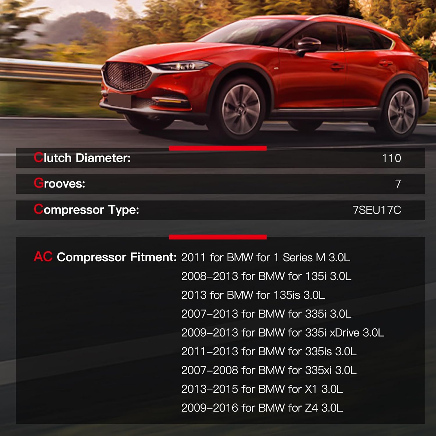 cciyu Air Conditioning Compressor Fit for BMW 1 Series M 135i 335i X1 Z4 3.0L 2007-2016 AC Compressor Pump