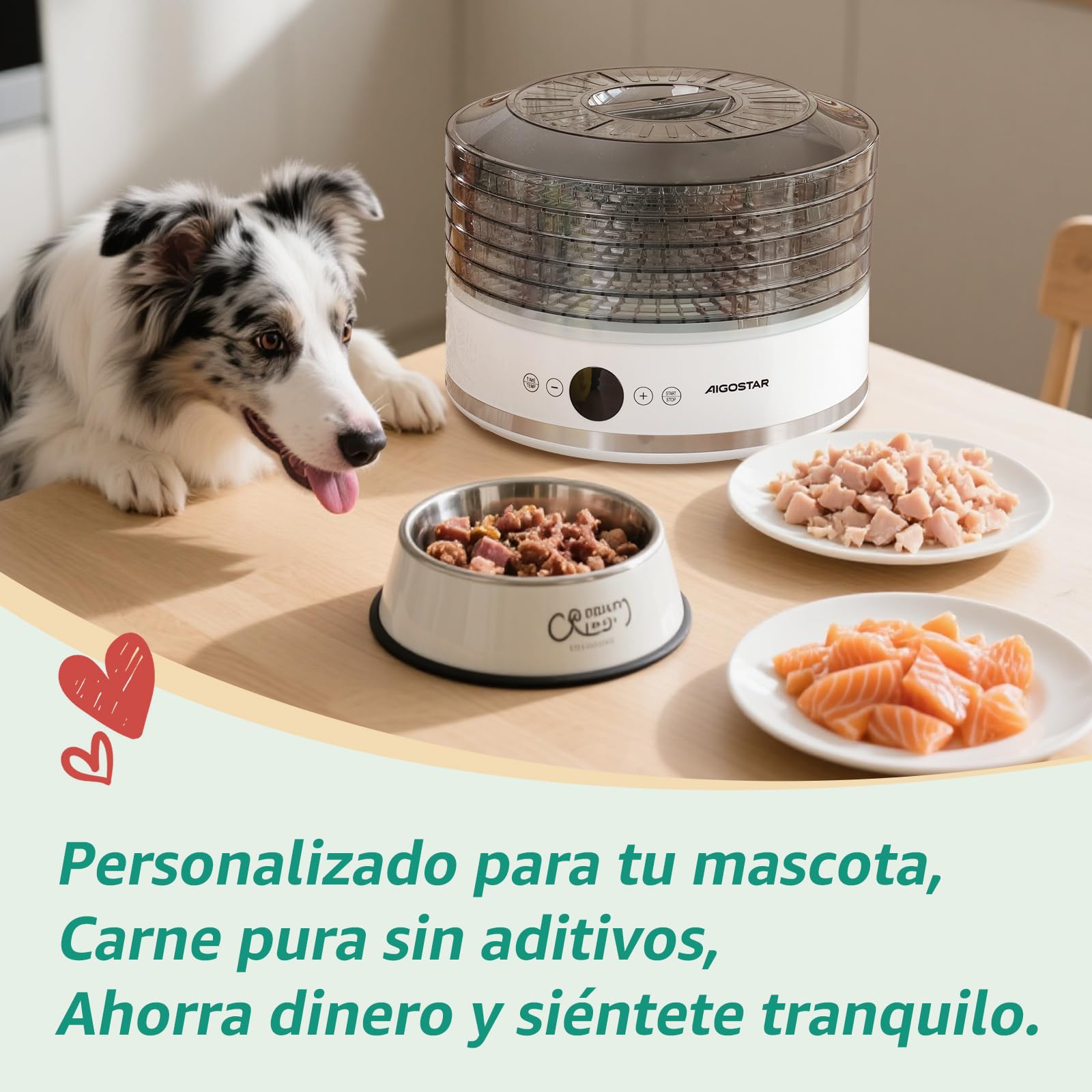 Aigostar Déshydrateur Alimentaire, Écran LED, 5 Plateaux sans BPA, Minuterie de 48 h, Déshydrateur avec Mode "FAN" et Température Réglable de 35 à 70°C, Silencieux, Livre de Recettes Inclus, 380 W